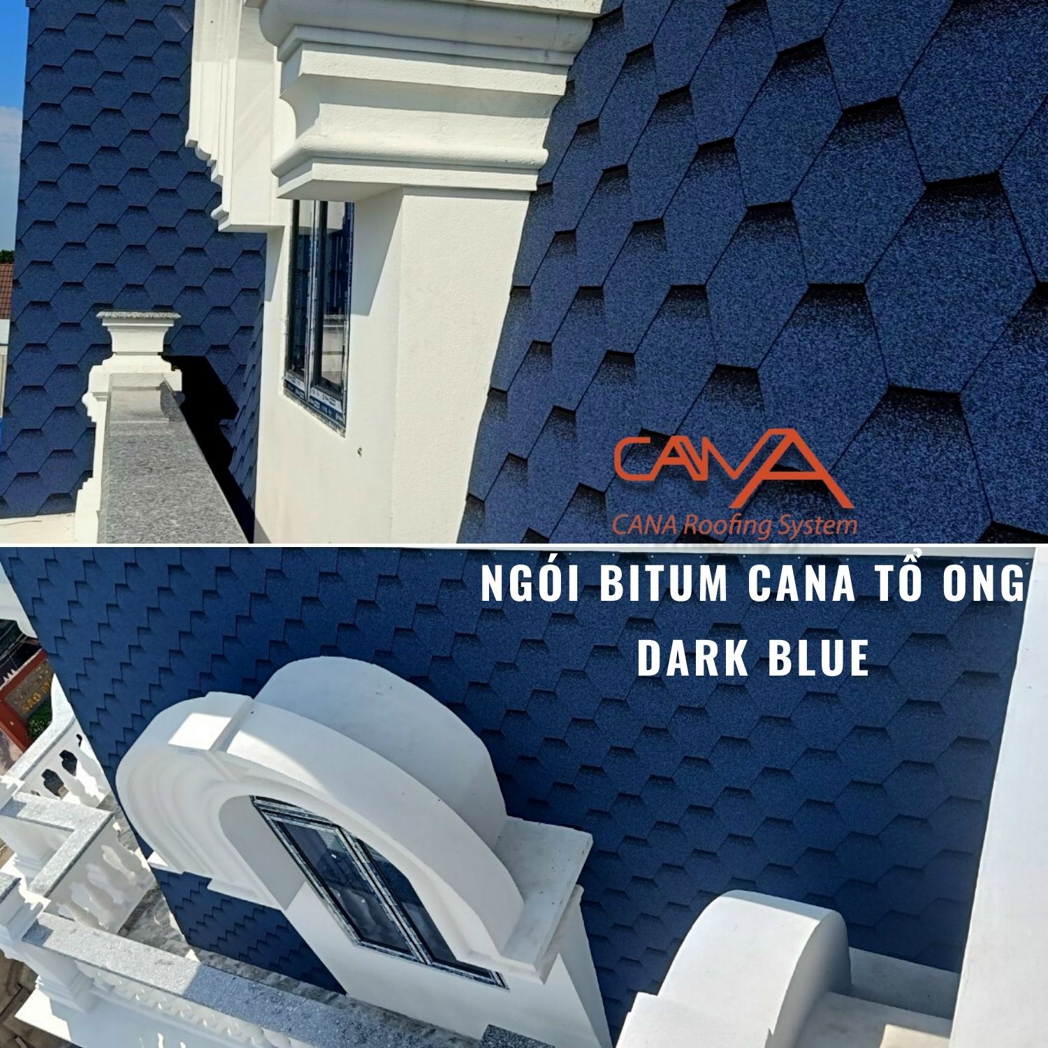 Ngói bitum cana tổ ong dark blue - ngói lợp phủ đá màu xanh dương Hàn Quốc chống thấm và trang trí mái biệt thự, nhà phố, nhà gỗ, bungalow, đóng gói 22 tấm ngói/gói/phủ 3m2 mái