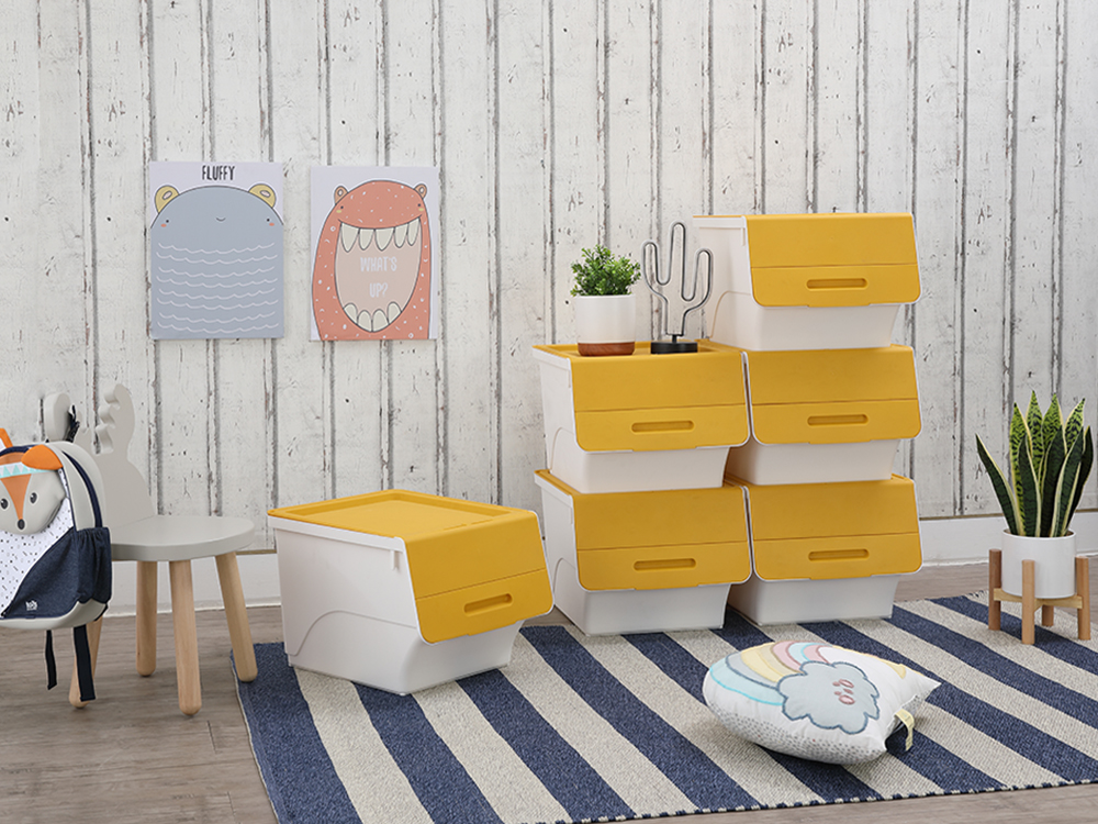 Thùng lưu trữ đa năng 34 lít OTELLO chất liệu nhựa PP trắng, nắp vàng, kích thước 45x38x31cm | Index Living Mall | Nhập khẩu Thái Lan
