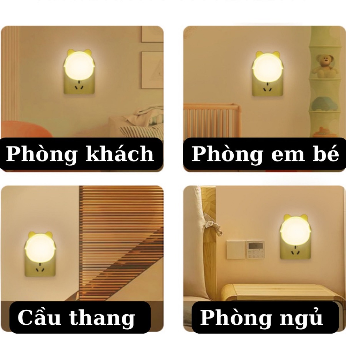 Đèn ngủ cảm biến ánh sáng với thiết kế hình tai mèo trang trí siêu xinh