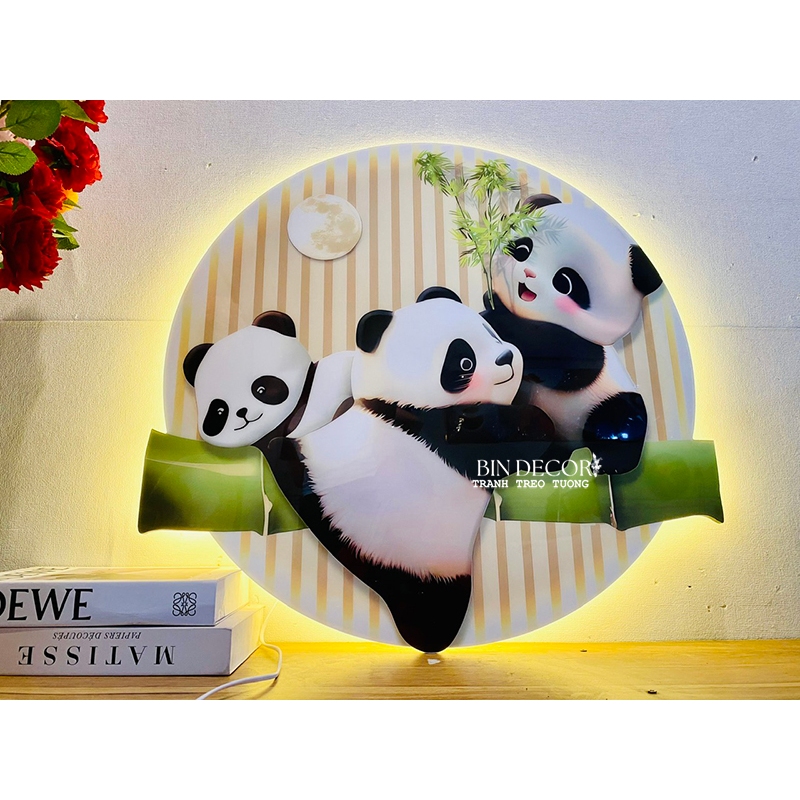 (ẢNH THẬT) Tranh treo tường đèn led gấu trúc dễ thương 1 trang trí decor kèm đinh