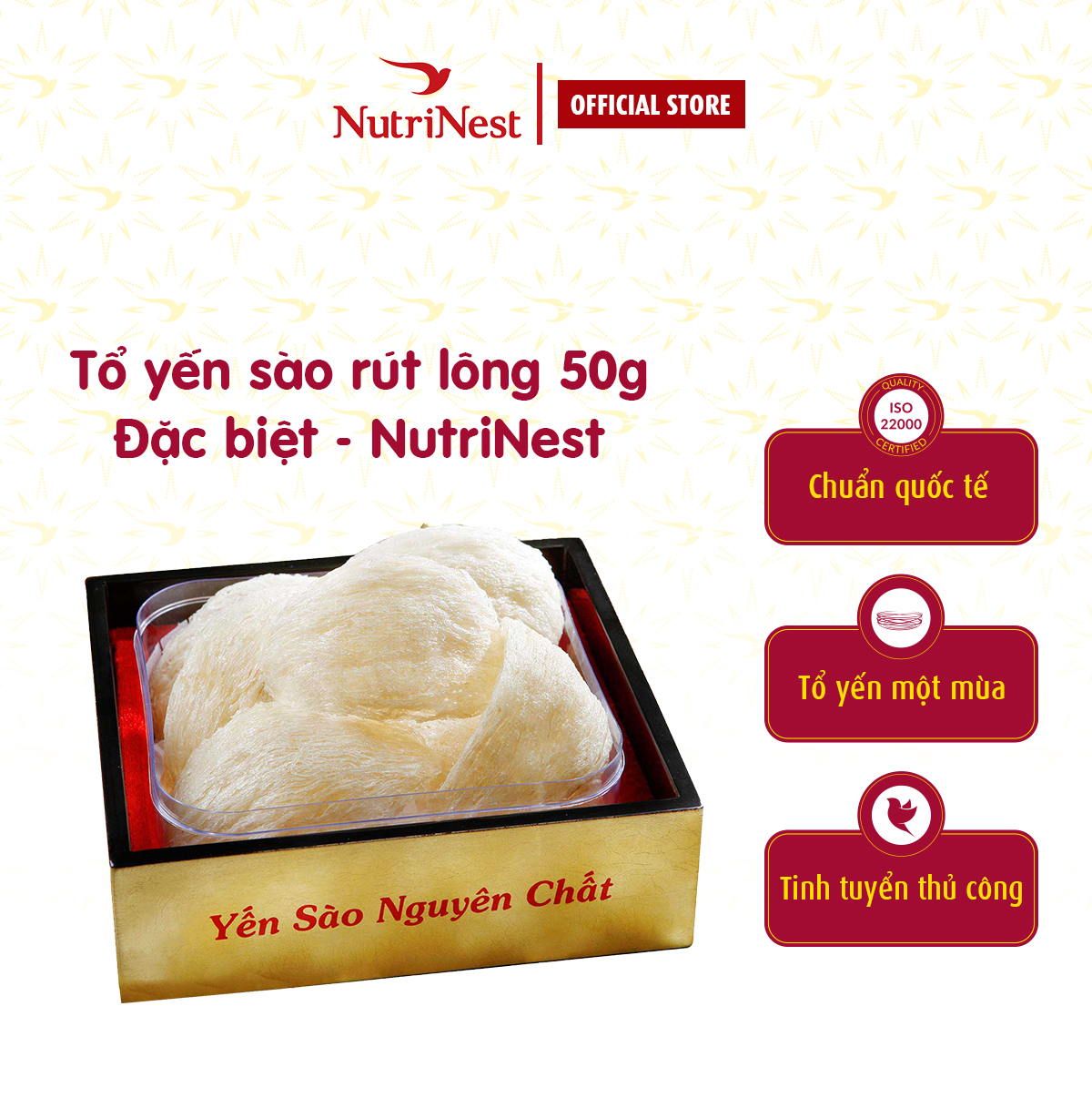 Tổ Yến Sào Rút Lông Nguyên Tổ Đặc Biệt NutriNest Cao Cấp Tặng Người Thân 50g - Kèm Đường Phèn