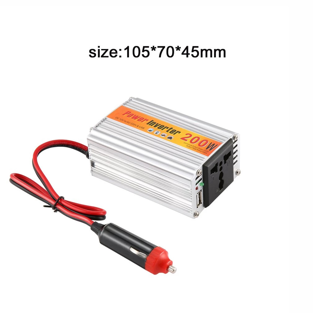 Bộ Chuyển Đổi Nguồn Điện Cao Cấp DC 12V sang AC 220V Công Suất 200W Sử Dụng Trên Ô Tô Tích Hợp 1 Cổng Sạc USB 5,5V - 1A