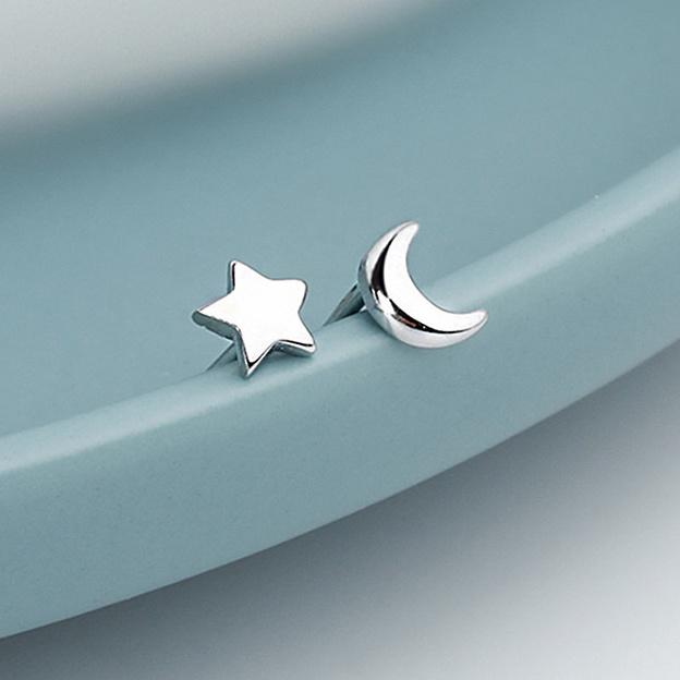 Bông Tai Bạc Nữ Trăng - Sao Đeo Sát Tai Cá Tính B2624 - Bảo Ngọc Jewelry