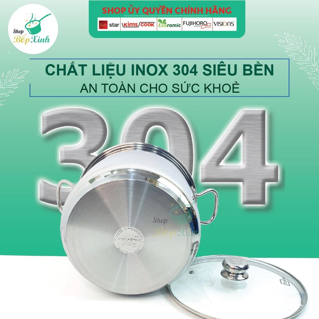 Nồi luộc gà inox 304 cao cấp Fivestar Plus 28cm / 30cm nắp kính 3 đáy dùng được mọi loại bếp