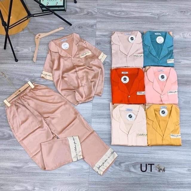 Bộ pijama chất Satin lụa đẹp, tay ngắn quần dài có túi