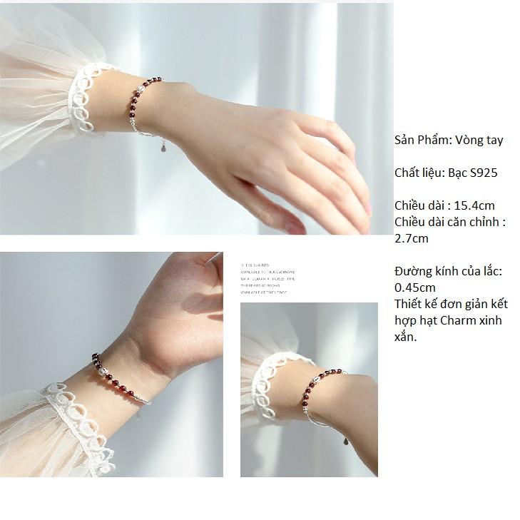 Lắc Tay Nữ Bạc s925 Gắn hạt Charm Đá Tròn Nhỏ Xinh L2539 - Bảo Ngọc Jewelry