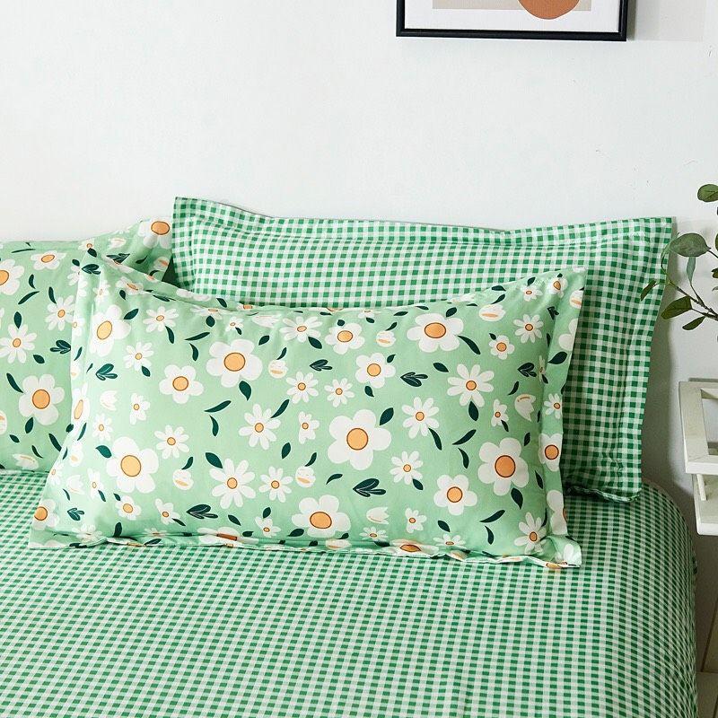 Bộ chăn ga gối hoa xanh Cotton Poly cao cấp LEEBedding, chăn ga Hàn Quốc, miễn phí bo chun drap ga giường theo yêu cầu