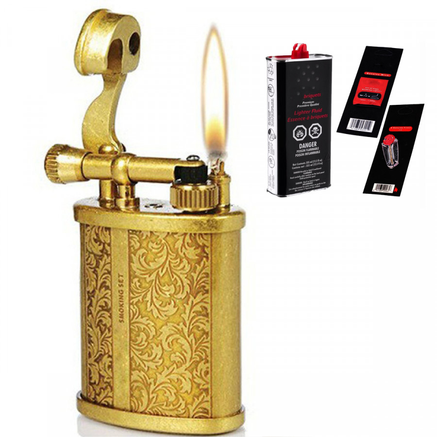 Combo Hộp Quẹt Bật Lửa Xăng Đá Hoa Văn JF-018A Đánh Lửa Nhạy + Tặng Trọn Bộ Xăng Bấc Đá Chuyên Dụng Cho Bật Lửa