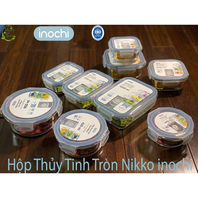 Hộp Thực Phẩm, Hộp Thủy Tinh Chịu Nhiệt Hình Tròn, Thủy Tinh Cao Cấp Inochi Sử Dụng An Toàn Trong Lò Vi Sóng