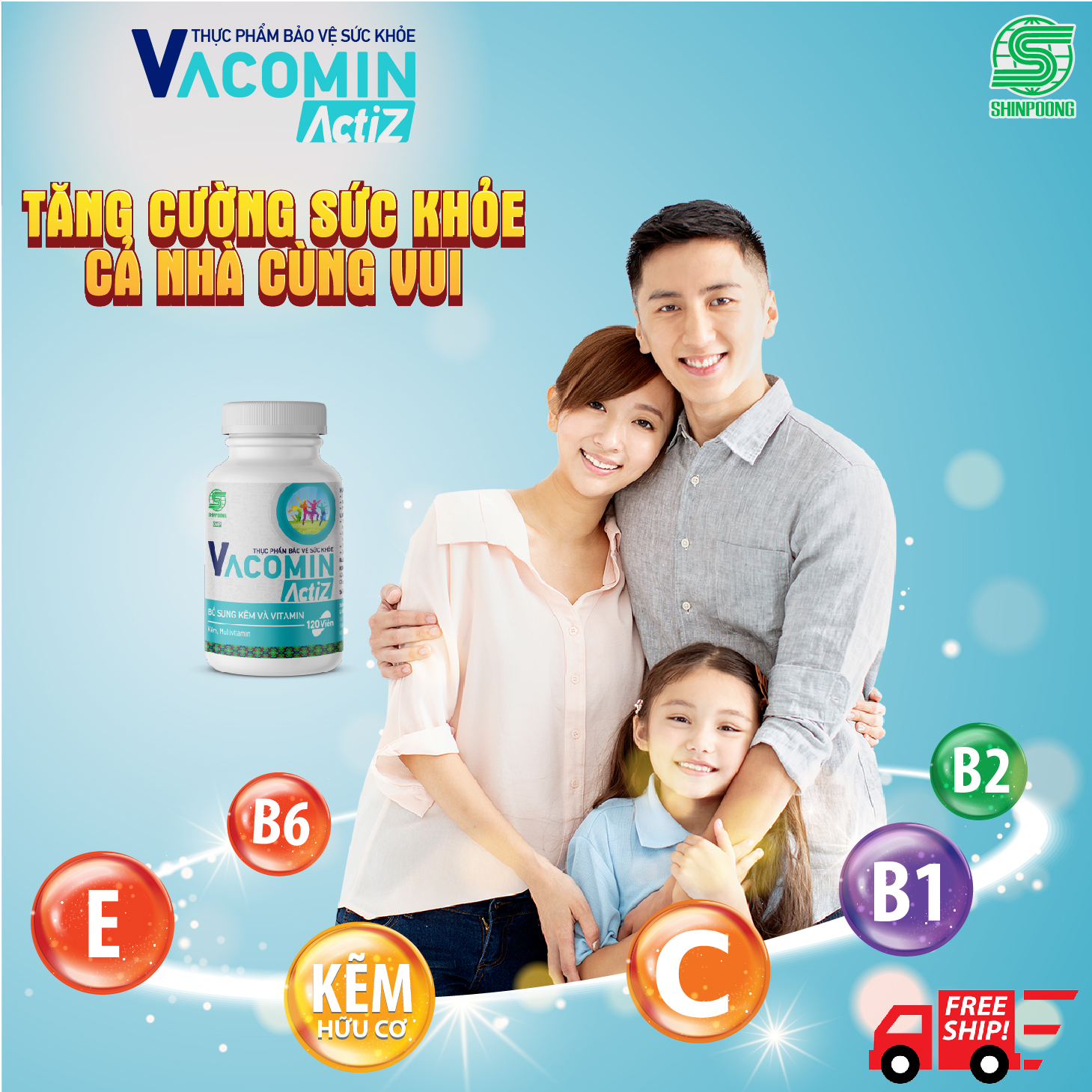 Thực Phẩm Bảo Vệ Sức Khỏe bổ sung vitamin tổng hợp, vitamin nhóm B, E, C và Kẽm hữu cơ Shinpoong Vacomin ActiZ - Hộp 60 viên