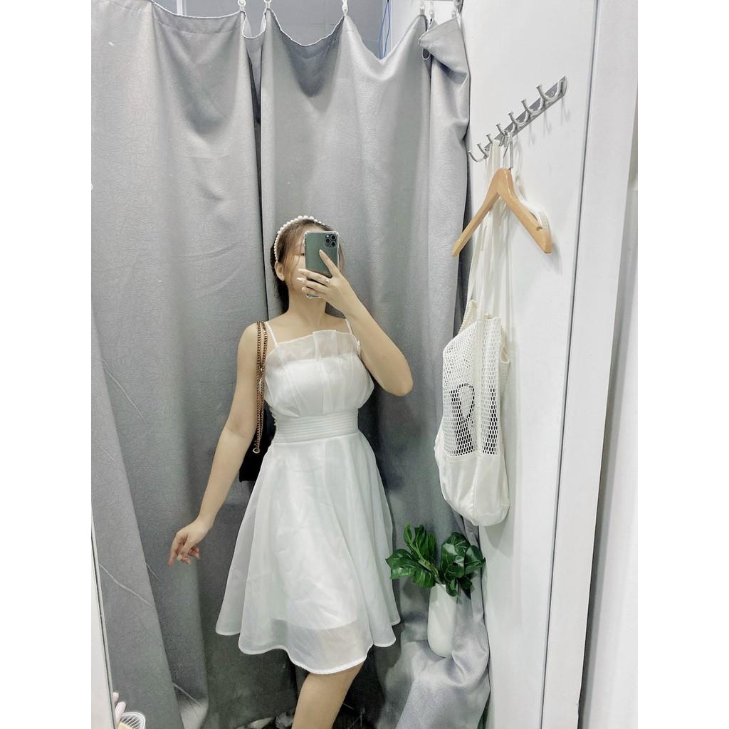 Váy trắng xếp ly ngực con sò dáng xòe CHAMY DRESS - V024