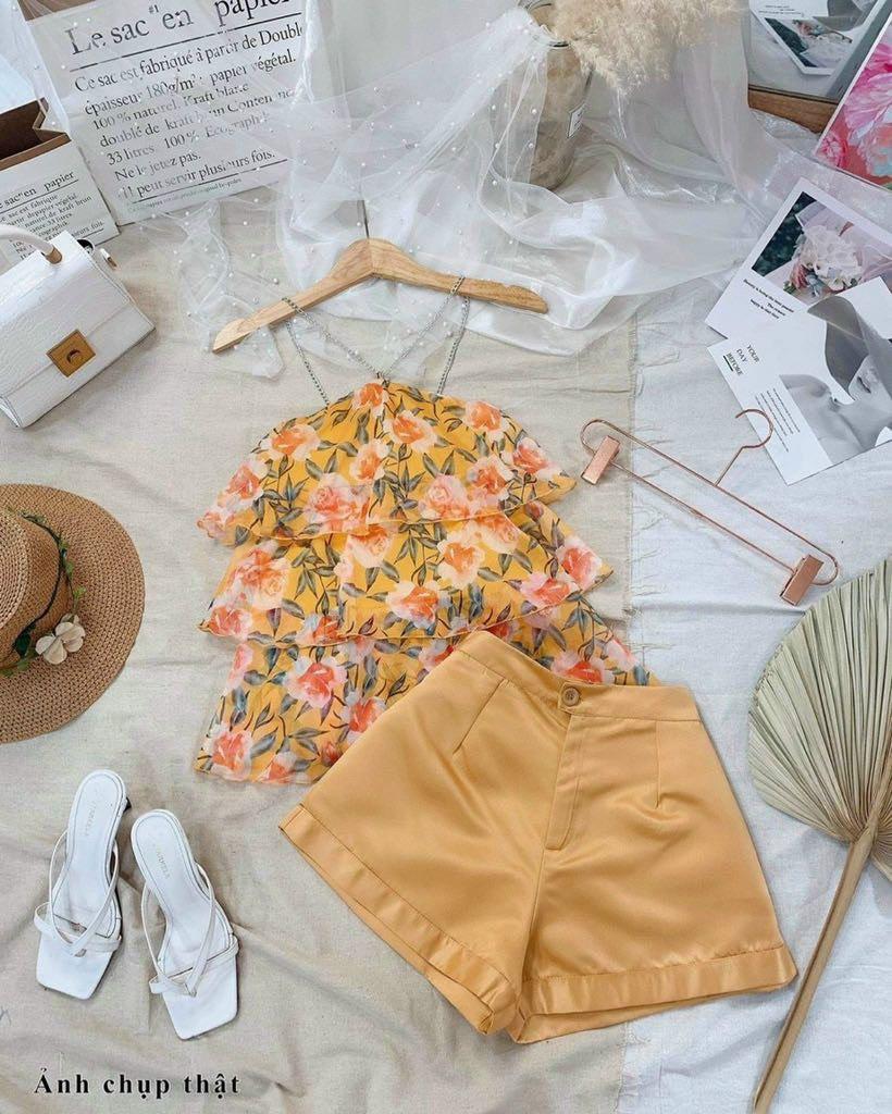 SET ÁO HOA TẦNG PHỐI QUẦN SHORT 75302377