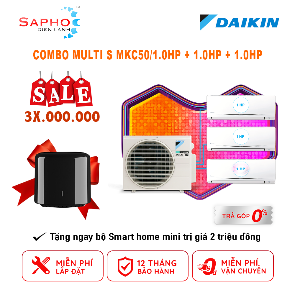 [Free Lắp HCM] Hệ Thống Máy Lạnh Multi S Daikin Inverter Combo MKC50RVMV/CTKC25RVMV+CTKC25RVMV+CTKC25RVMV Gas R32 Treo Tường 1 Chiều Lạnh Hàng Chính Hãng