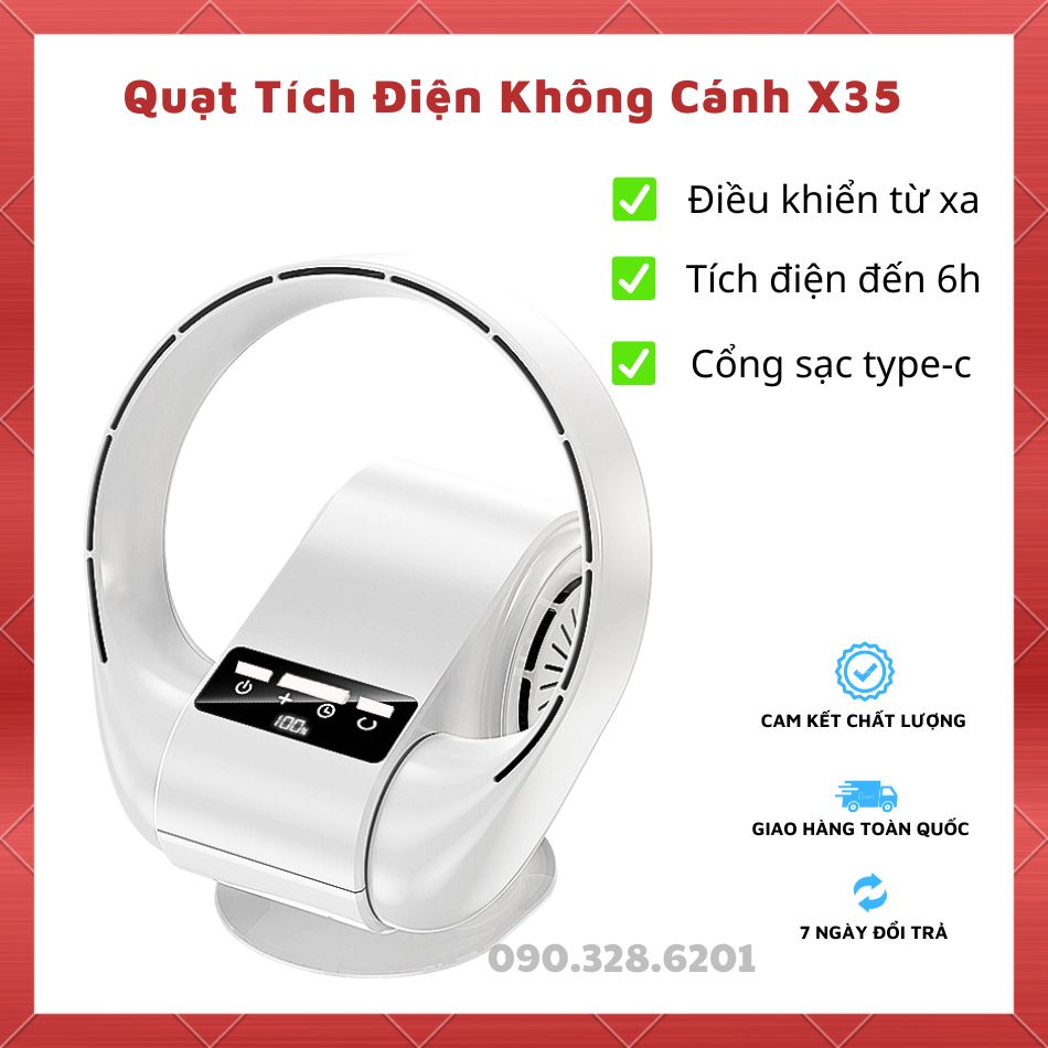 [HÀNG MỚI 2024] QUẠT TÍCH ĐIỆN Không Cánh X35 Điều Khiển Từ Xa, Pin 4000mAh Tích Điện Đến 6 Tiếng, Quạt Sạc Điện