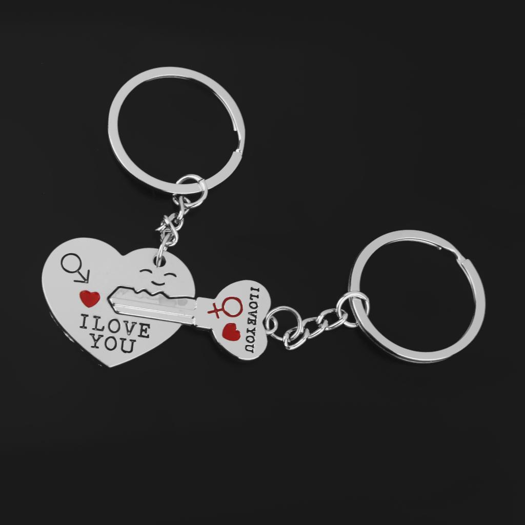 1 Pair Alloy Love Smile Key Heart Shape Pendant Keyring Keychain Set