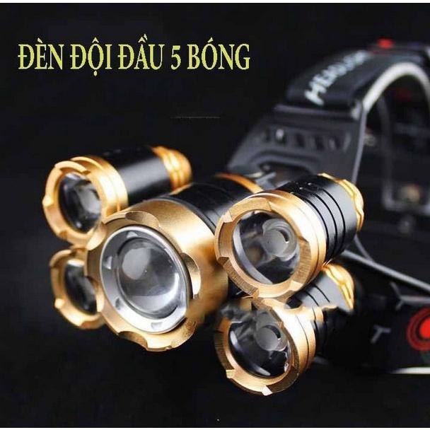 Đèn Đội Đầu Dùng Pin Sạc 4 Chế Độ 5 Bóng Siêu Sáng