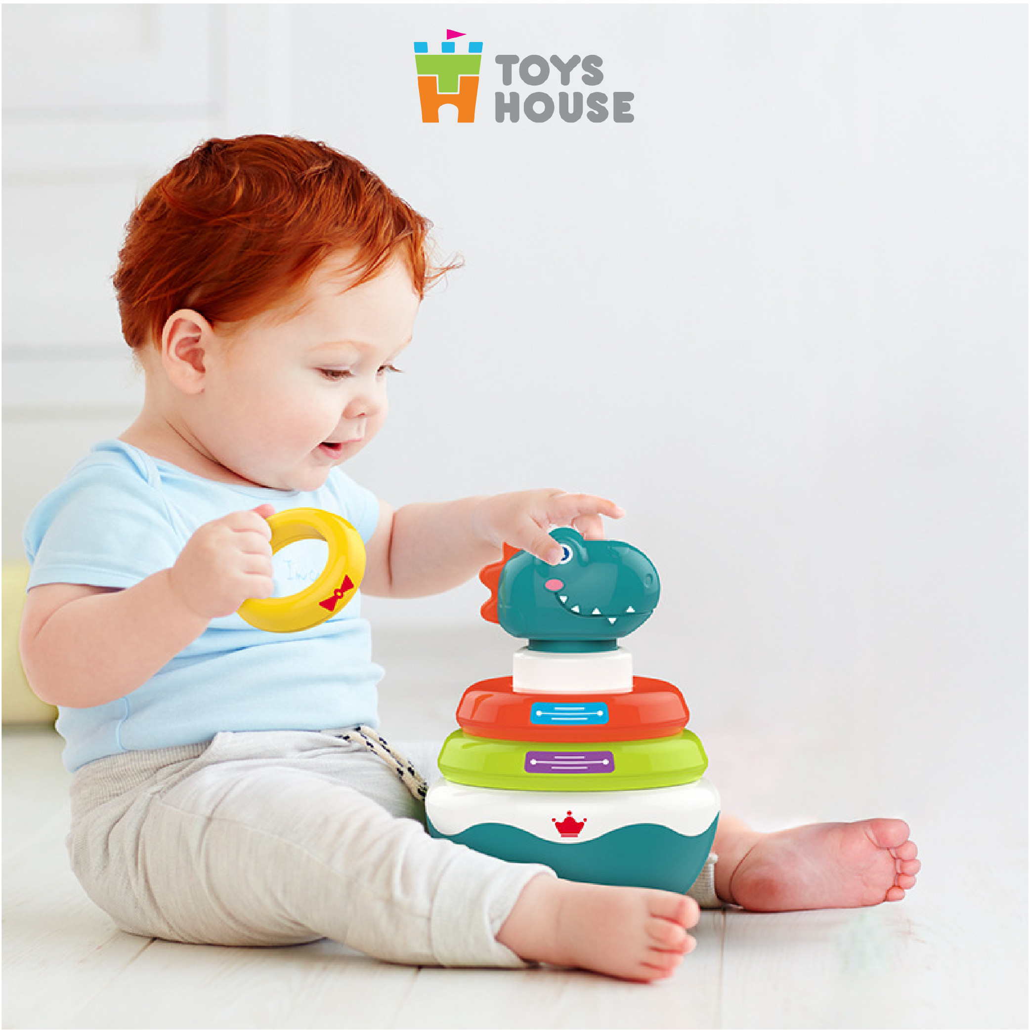 Đồ chơi lật đật kết hợp vòng xúc xắc xếp tháp màu sắc hình khủng long ToysHouse HE0298