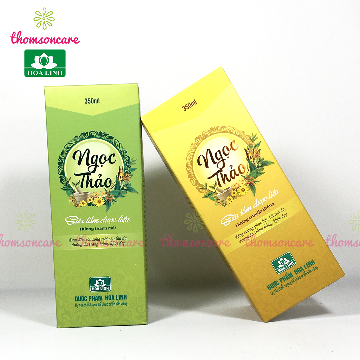 Sữa tắm dược liệu Ngọc Thảo 350ml - Chai có vòi của Hoa Linh - Từ vitamin E, chè xanh, lô hội, kim ngân