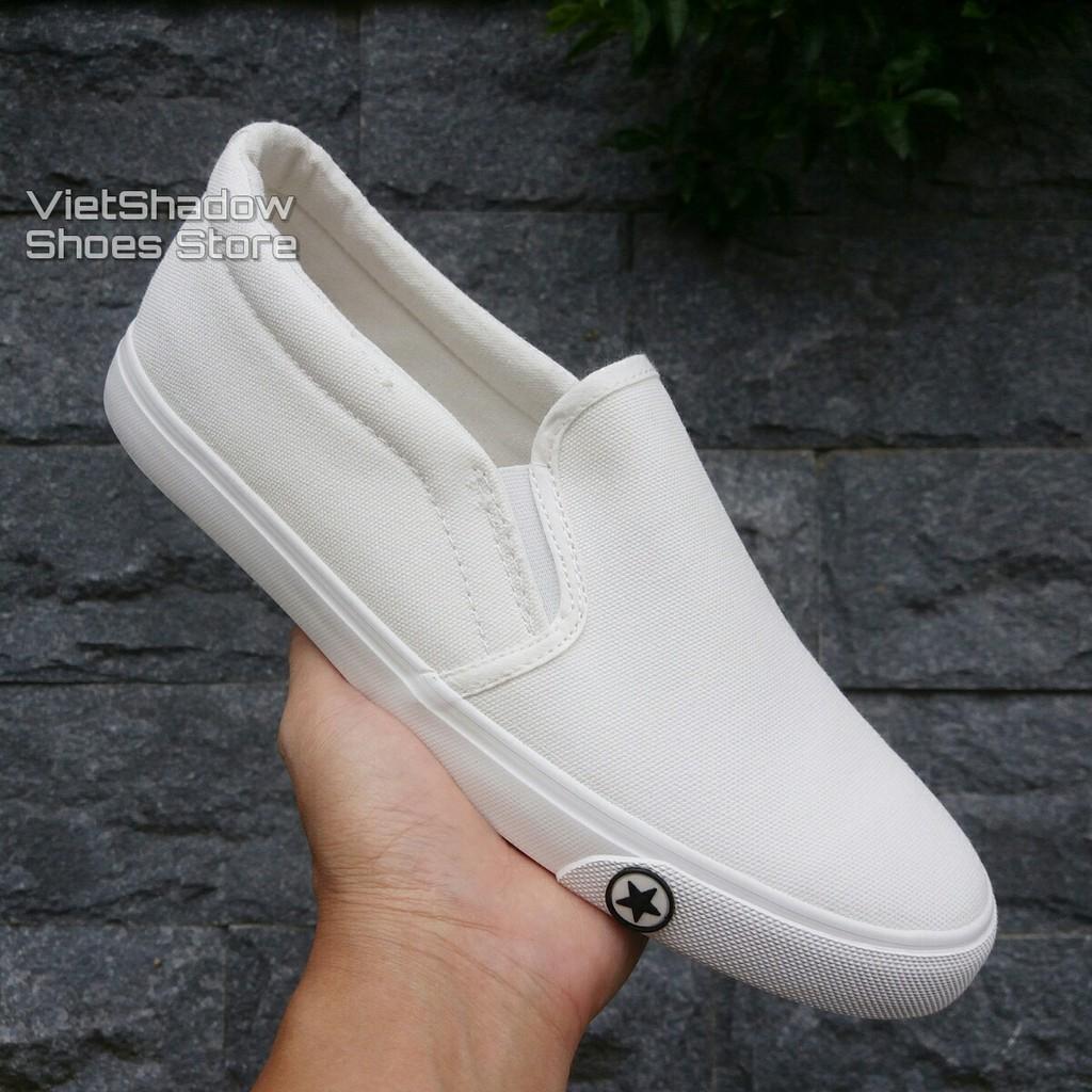 Slip on nữ - Giày lười vải &quot;Little Star&quot; - Vải thô màu trắng full và đen đế trắng - Mã SP B128