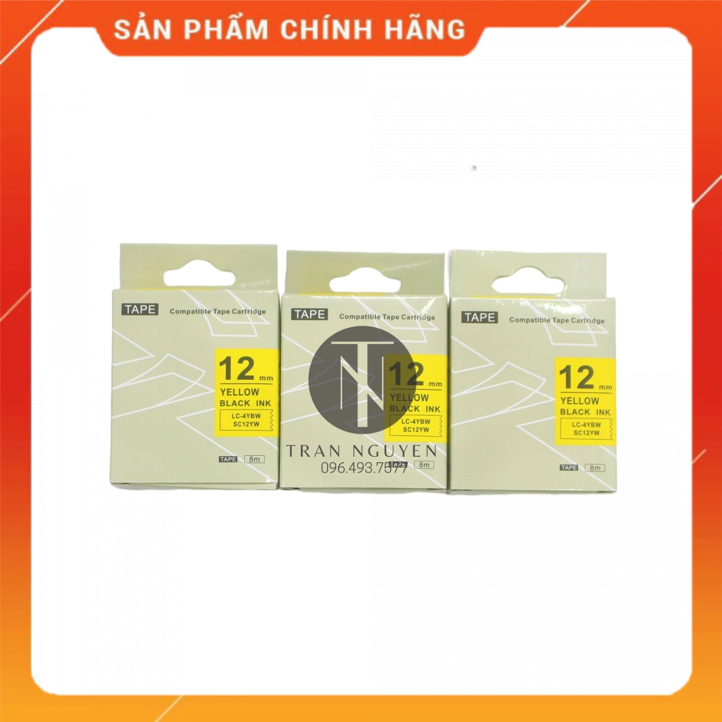 Nhãn in Tepra SC12YW - Chữ đen nền vàng 12mm x 8m - Hàng nhập khẩu