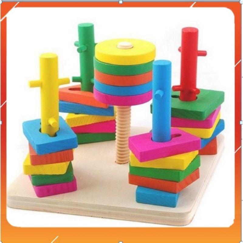 Đồ chơi luồn cọc thả hình 5 trụ cột khối gỗ zic zac cho bé - Đồ chơi gỗ thông minh