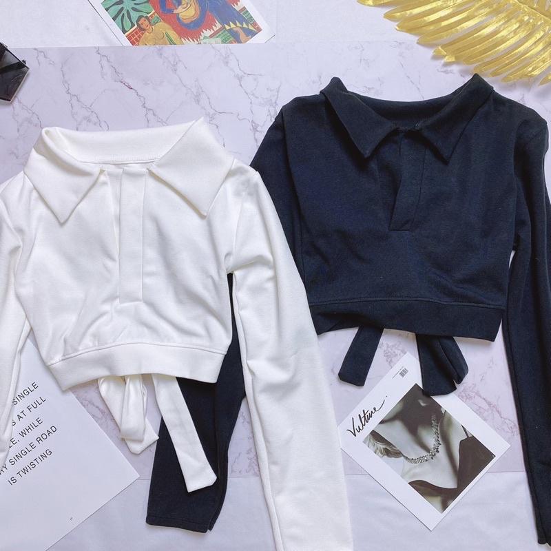 Áo Croptop Tay Dài Cổ V Nơ Lưng Trần A5054
