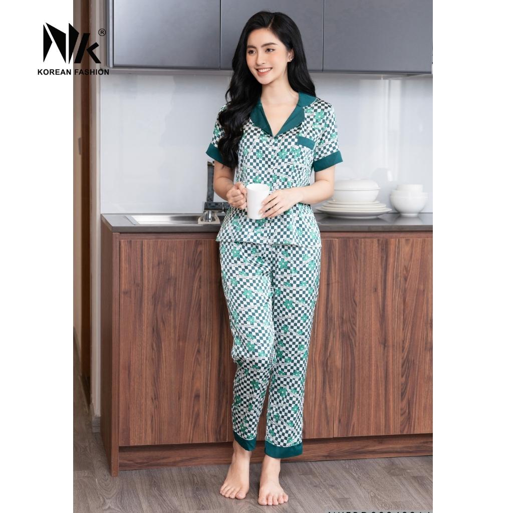 Bộ Đồ Pyjama Áo Cộc Tay Kết Hợp Quần Dài NK Fashion Thiết Kế Họa Tiết Basic, Chất Liệu Vải Thoáng Mát NKFBD2204006