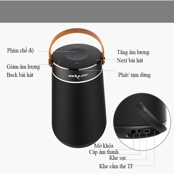 Loa bluetooth mini Zealot xách tay ngoài trời âm thanh lớn S21 hàng chính hãng tương thích các dòng điện thoại thông minh máy tính và laptop