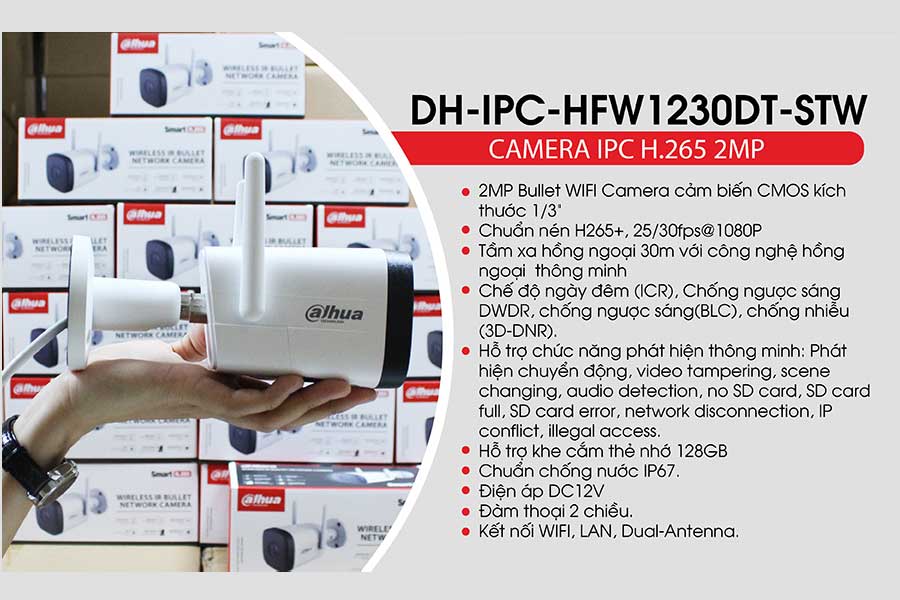 Camera IP Wifi Ngoài Trời DAHUA HFW1230DT 2MP, HFW1430DT 4MP Đàm Thoại 2 Chiều - Hàng chính hãng