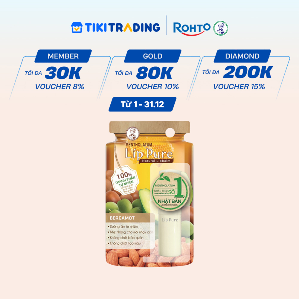 Son dưỡng môi không màu thành phần tự nhiên Lip Pure Bergamot Cam Tây 3.9g
