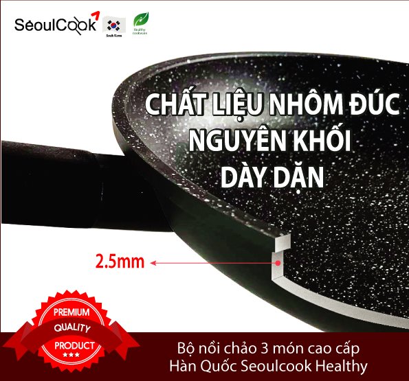 Combo nồi 20cm + chảo 24 cm đáy từ/Induction cao cấp Hàn Quốc Seoulcook Healthy, thiết kế hiện đại, dùng được tất cả các bếp - Hàng chính hãng