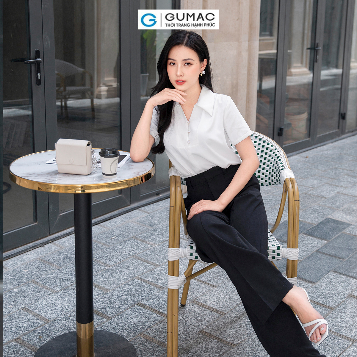 Quần tây nữ phom suông rộng giấu nút chiết ly công sở thanh lịch tôn dáng thời trang GUMAC QD09024