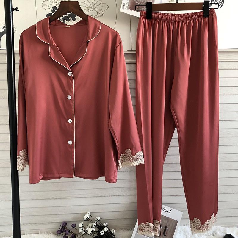 Pijama- Bộ Ngủ lụa cao cấp quý phái áo quần dài màu xanh đỏ vàng LDD00