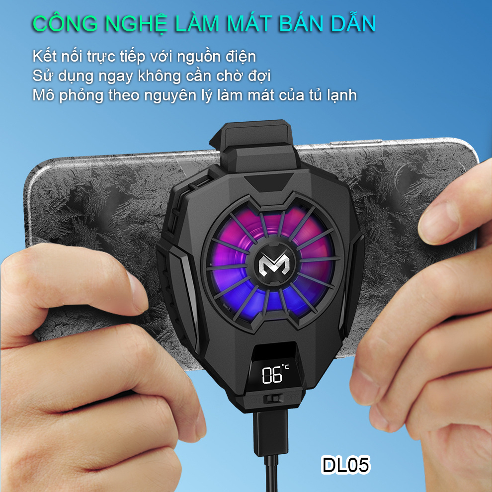 Quạt tản nhiệt điện thoại gaming sò lạnh SIDOTECH DL05-Pro Verison 5 màn hình LED hiển thị pin làm mát điện thoại giảm nhiệt độ khi chơi game Pubg FF Liên Quân Mobile Tốc Chiến Mobile - Hàng chính hãng