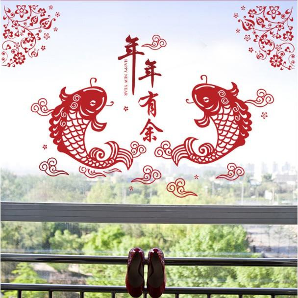 Decal trang trí Tết - Cặp Cá Chép đỏ báo Hỷ