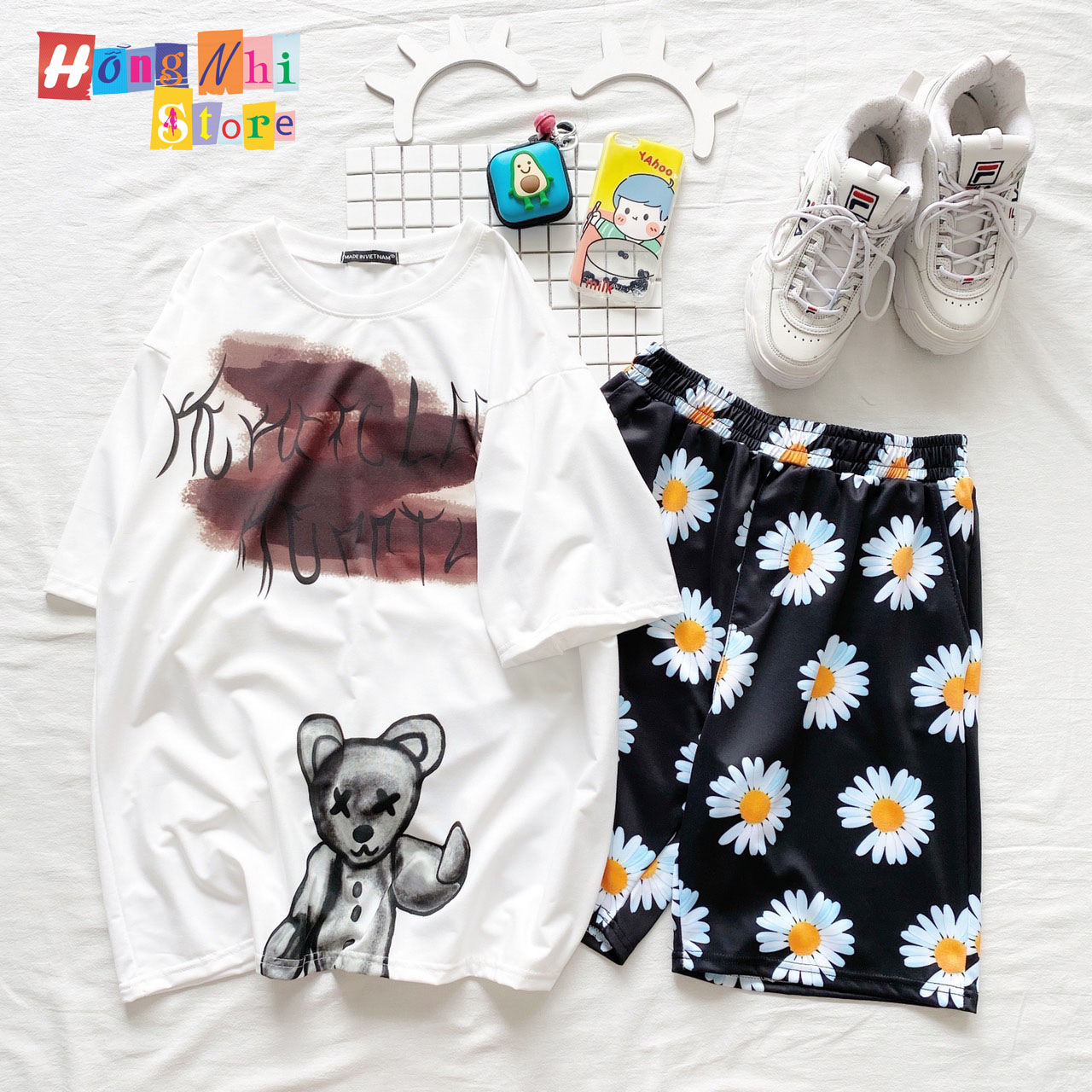 Quần Short Cartoon Unisex Hoa Cúc - Quần Đùi Hoạt Hình Siêu Cute - MM