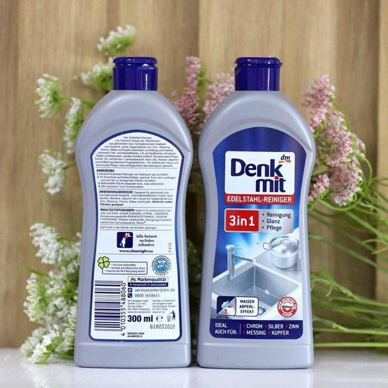 Denkmit- Chai tẩy rửa inox, đánh bóng đồ kim loại Denkmit EDELSTAHL-REINIGER dung tích 300ml, chính hãng