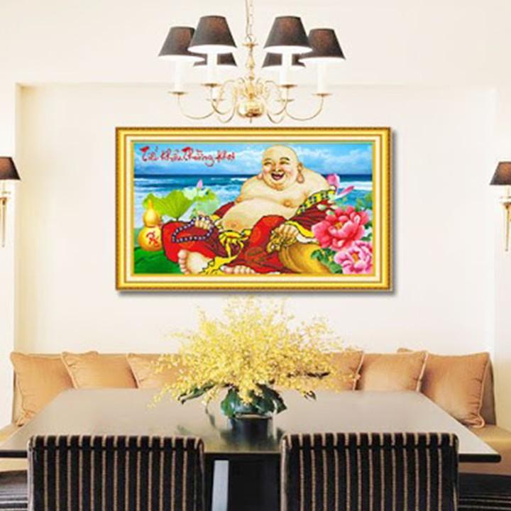 Tranh thêu Phật Di Lặc tiếu khẩu thường khai 222939 - kích thước: 66 * 42cm.