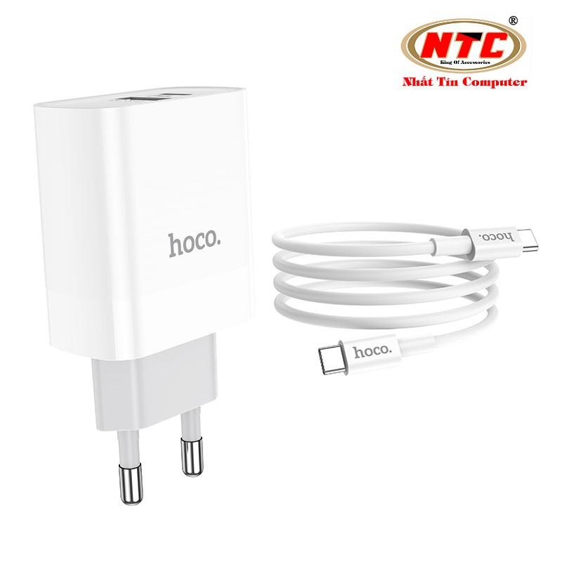 Bộ Cốc sạc 2 cổng USB và PD kèm Cáp sạc Type-C to Type-C dành cho Hoco C80A QC3.0 và PD20W (Trắng) - Hàng Chính Hãng