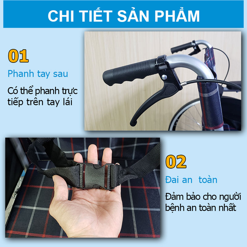 Xe lăn tay cơ bản có đệm cho người cao tuổi, người bệnh, người đi lại khó khăn - NIKITA S213-5CR