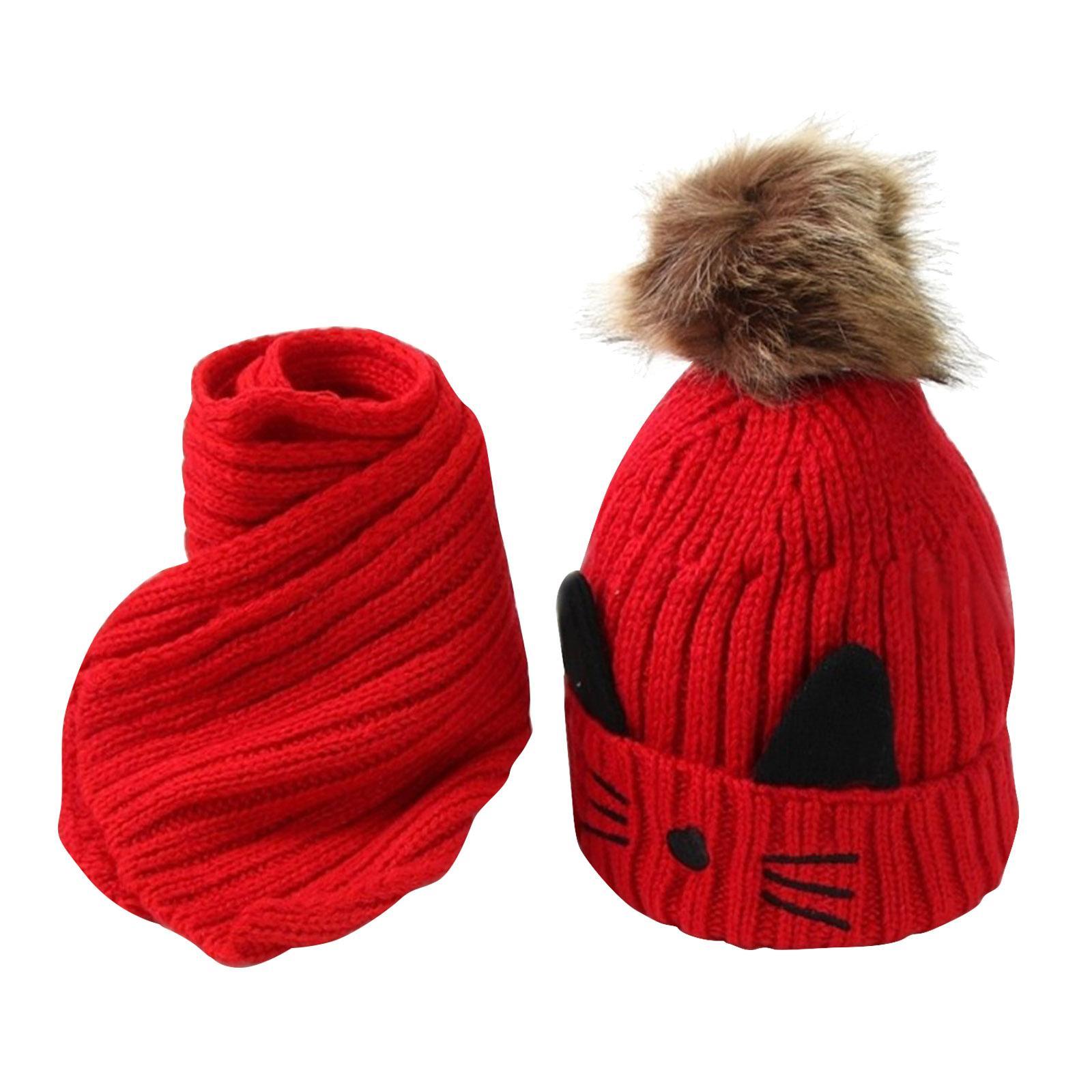 Lovely Pompom Infant Toddler Winter Hat Scarf Set for Baby Girl