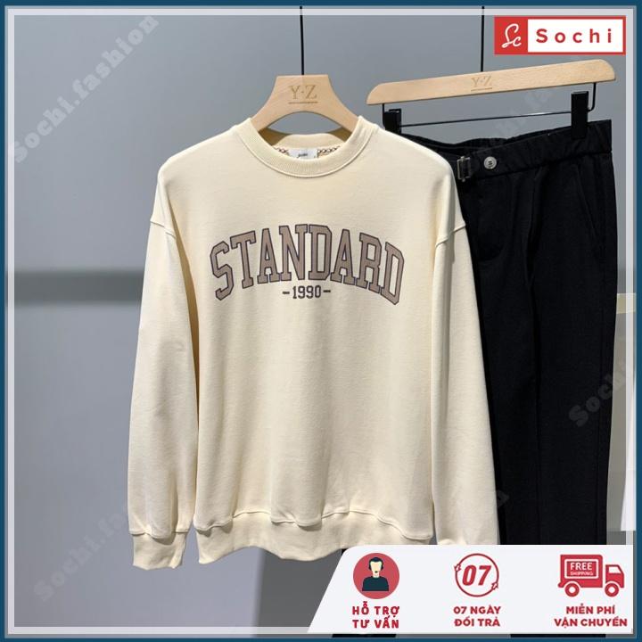 Áo thu đông tay dài nam, áo sweater cổ tròn mềm mịn cá tính in Standard mã SW.621