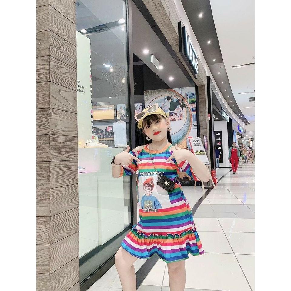 ĐẦM SỌC THUN BÉ GÁI IN HÌNH CÔ GÁI 3D