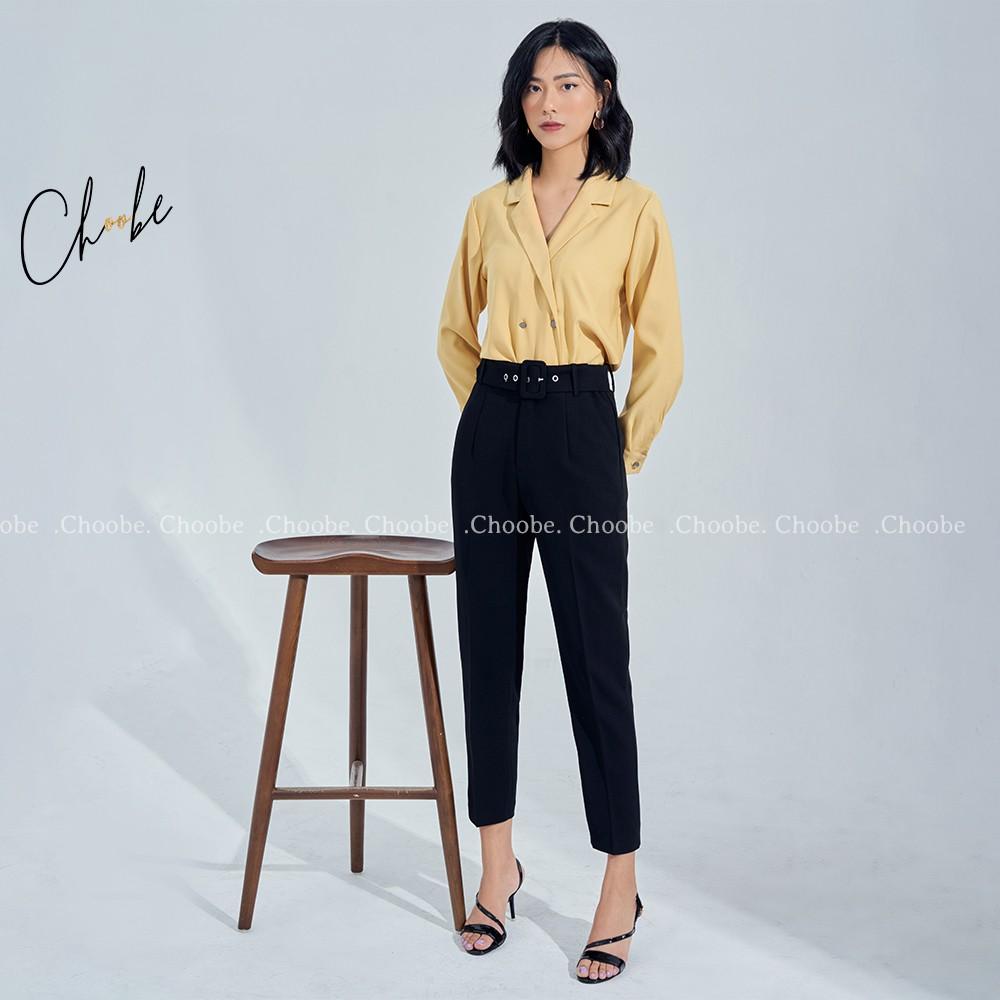 Quần baggy nữ Choobe cạp cao đai khuyên lỗ tháo rời cá tính chất vải cao cấp form dáng công sở - Q30