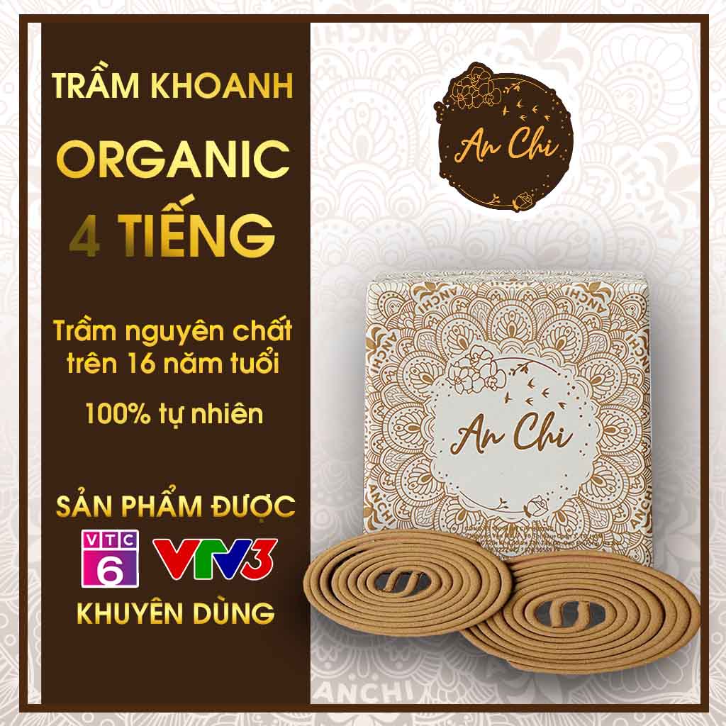 Nhang trầm hương khoanh ORGANIC 4 TIẾNG An Chi - nhang trầm vòng làm từ nguyên liệu Trầm tự nhiên cho mùi thơm dễ chịu, nồng ấm, không cuốn tàn