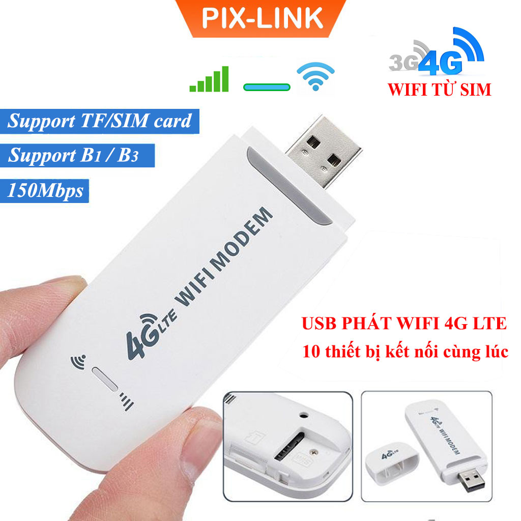 Bộ phát wifi từ sim 4G PIX-LINK USB Modem  ,USB phát Wifi 4G LTE từ sim 4G, Dcom phát wifi di động  tốc độ cao, phủ sóng rộng - Hàng chính hãng / Hàng nhập khẩu