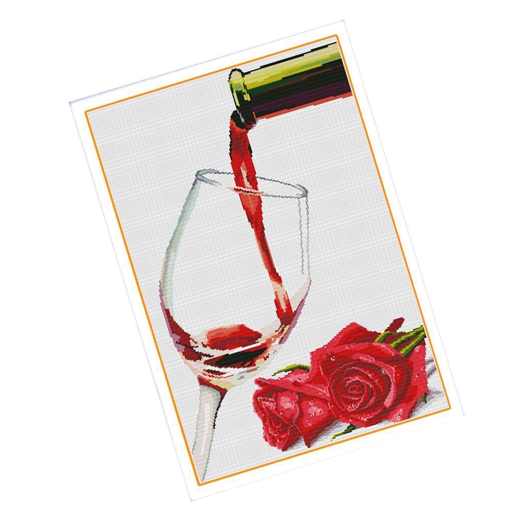 Cross Stitch Stamped Kit Pre-Printed Red Pattern Craft Needlepoint