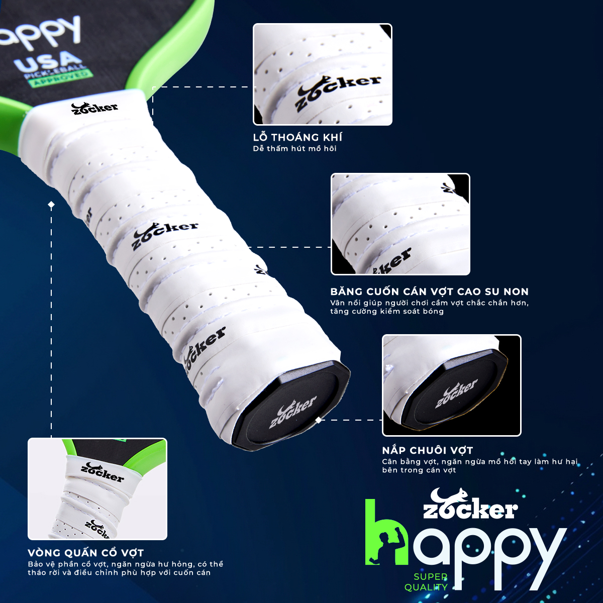 Vợt Pickleball Zocker Happy HP2 Super Quality