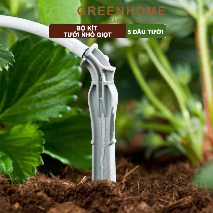 Bộ kít tưới nhỏ giọt, 5 đầu tưới có bù áp, tiết kiệm lượng nước, thời gian tưới cây, dễ dàng lắp đặt | Greenhome