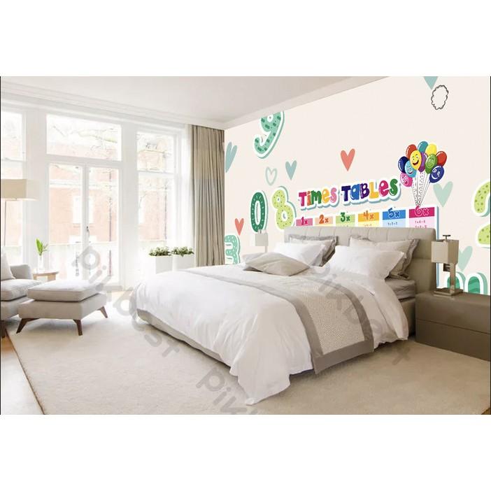 Tranh dán tường Bảng cửu chương vui nhộn trang trí phòng em bé, tranh dán tường 3d hiện đại MS825558